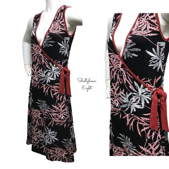 ANTHROPOLOGIE Tropical Print Stretch Wrap Dress S - Picture 4 of 11